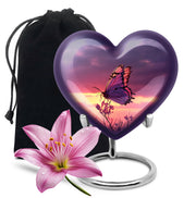 Sapphire Blue Butterfly Cremation Urn detail view - compassionate heart-butterfly combination with gentle curves - full-size 10 inch 200 cubic inch adult cremation urn