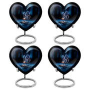 Onyx Black Butterfly Cremation Urn angled view of lid and engraved motif - romantic heart urn with butterfly motif on aluminum - 10 inch aluminum urn for cremated remains
