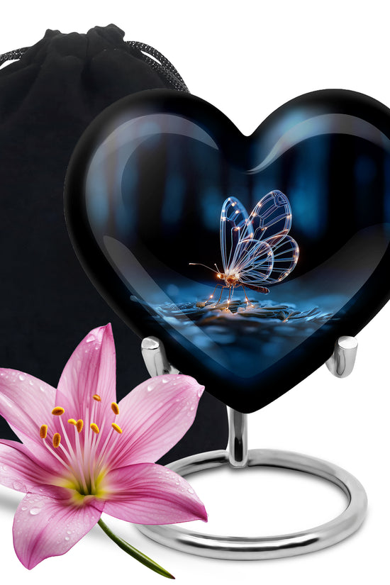 Glowing Butterfly Cremation Urn – Decorative Black Urn for Human Ashes