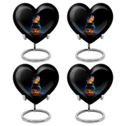 Deep Black Butterfly Cremation Urn angled view of lid and engraved motif - loving heart memorial featuring butterfly pattern - 10 inch aluminum urn for cremated remains