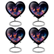 Dark Black Butterfly Cremation Urn angled view of lid and engraved motif - compassionate heart-butterfly combination with gentle curves - 10 inch aluminum urn for cremated remains