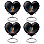 Obsidian Black Butterfly Cremation Urn angled view of lid and engraved motif - compassionate heart-butterfly combination with gentle curves - 10 inch aluminum urn for cremated remains