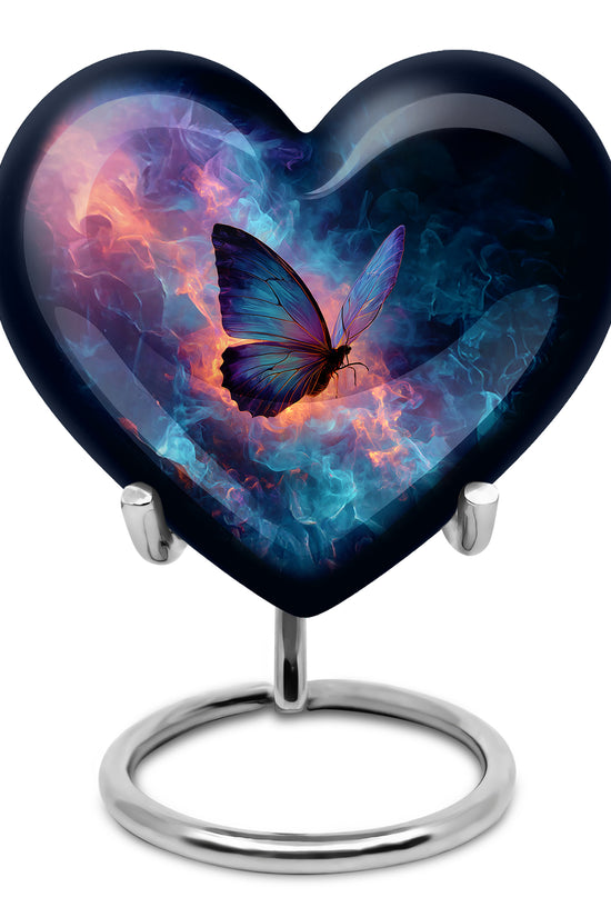 Luminous Blue Butterfly Passage Urn for Human Ashes - 10-inch, 200 cu in - Yatskia