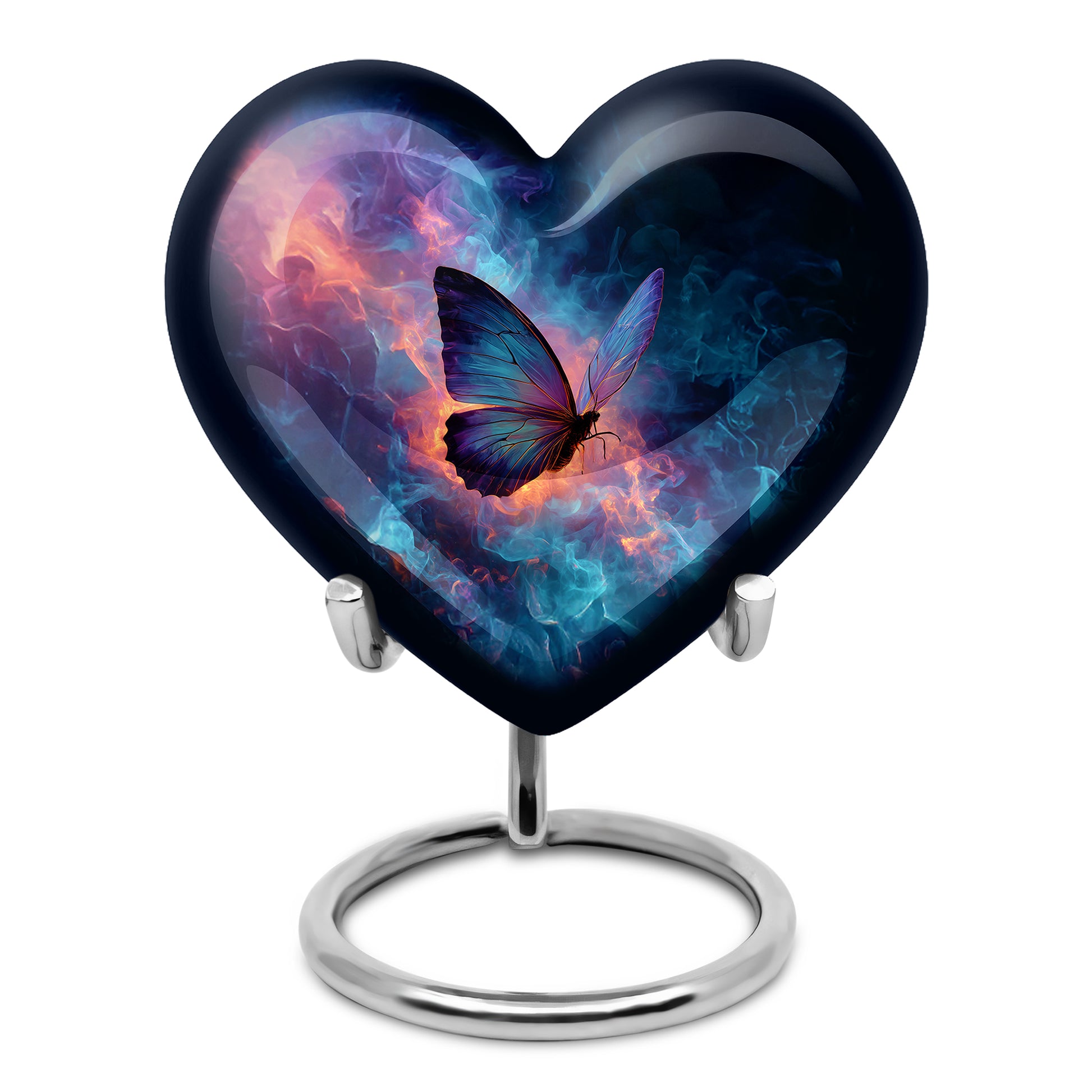 Luminous Blue Butterfly Passage Urn for Human Ashes - 10-inch, 200 cu in - Yatskia