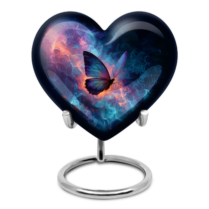 Luminous Blue Butterfly Passage Urn for Human Ashes - 10-inch, 200 cu in - Karyliz