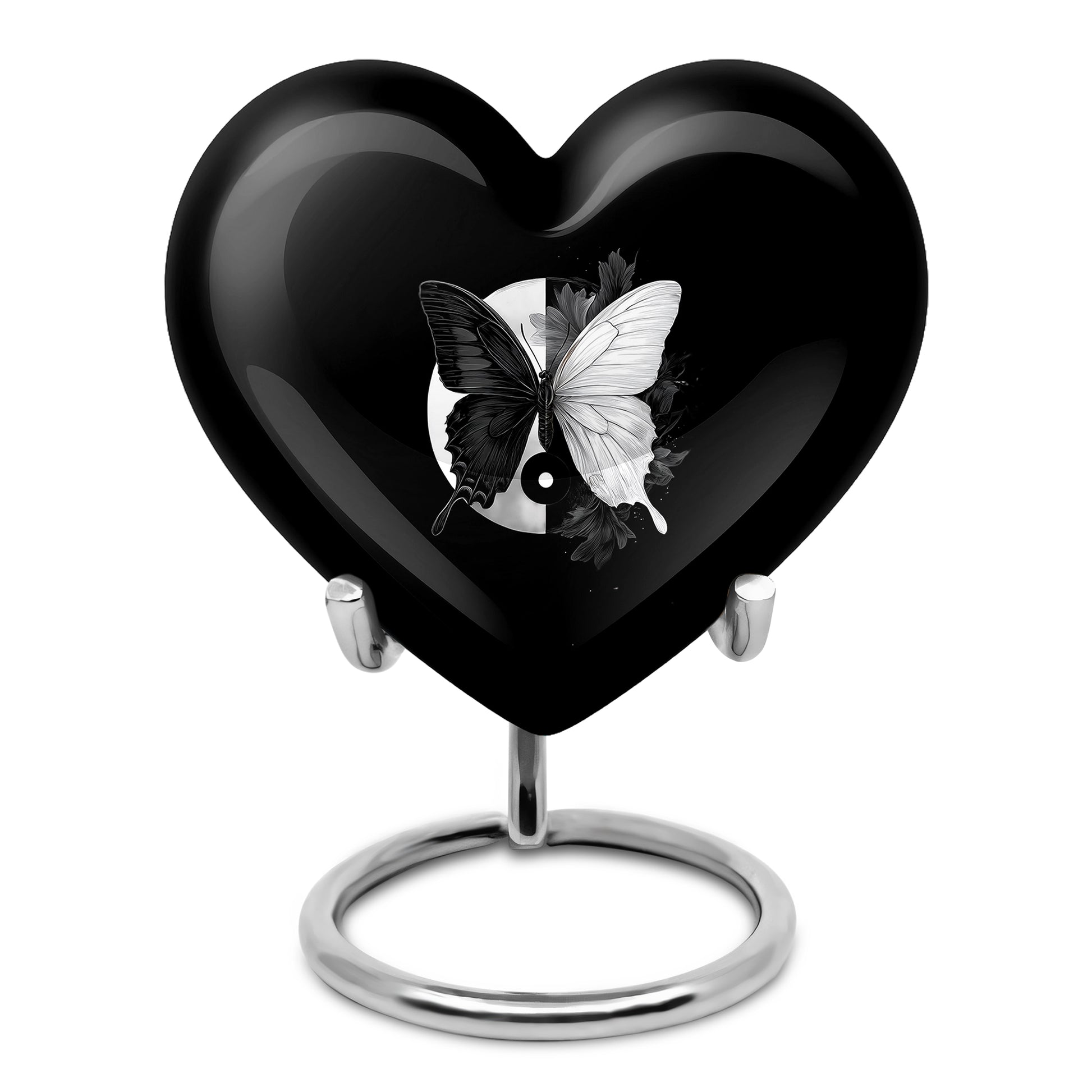 Personalized Butterfly Cremation Urns - Pristine Black 10-inch, 200 cu in - Yatskia