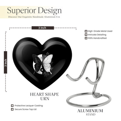 Obsidian Black Butterfly Cremation Urn front view showing detailed design - compassionate heart-butterfly combination with gentle curves - mini keepsake memorial for portion of cremation ashes
