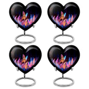 Deep Black Butterfly Cremation Urn angled view of lid and engraved motif - heart-shaped butterfly design symbolizing eternal love - 10 inch aluminum urn for cremated remains