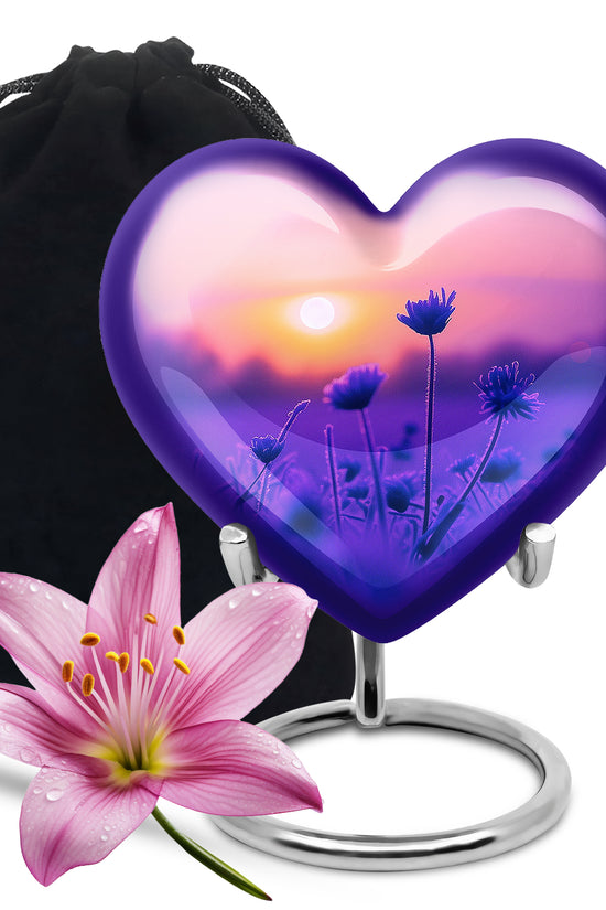 Purple Flower Sunrise Scenic Urn - Beautifully Crafted Urns For Ashes