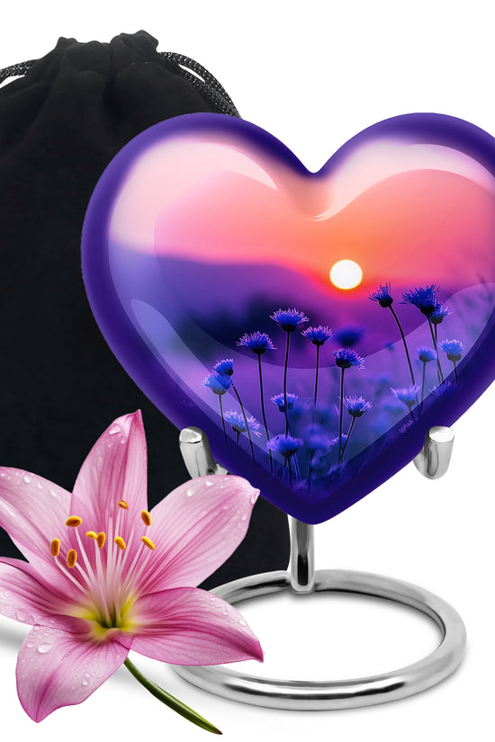 Blue Flower Sunset Scenic Urn - Beautiful Decor Urns For Mom Ashes