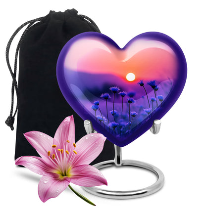 Blue Flower Sunset Scenic Urn - Beautiful Decor Urns For Mom Ashes