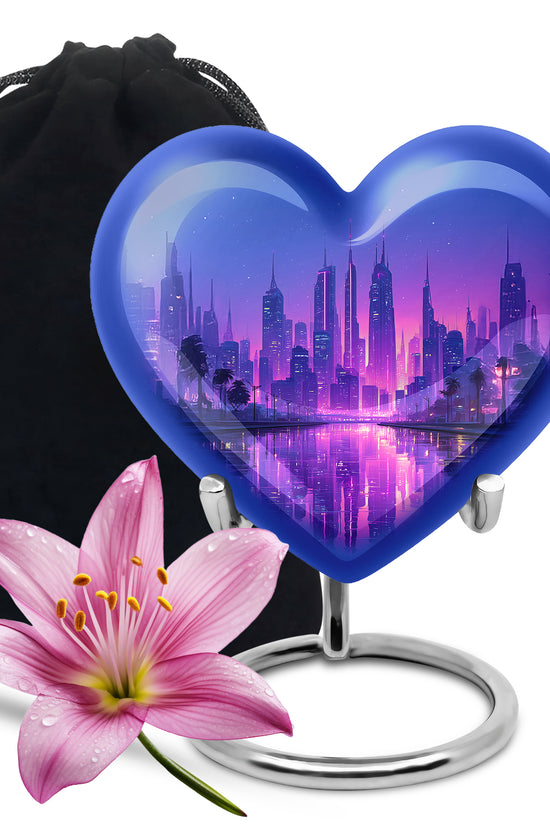 Elegant Blue Cityscape Urn - Unique Decorative Urns For Human Ashes