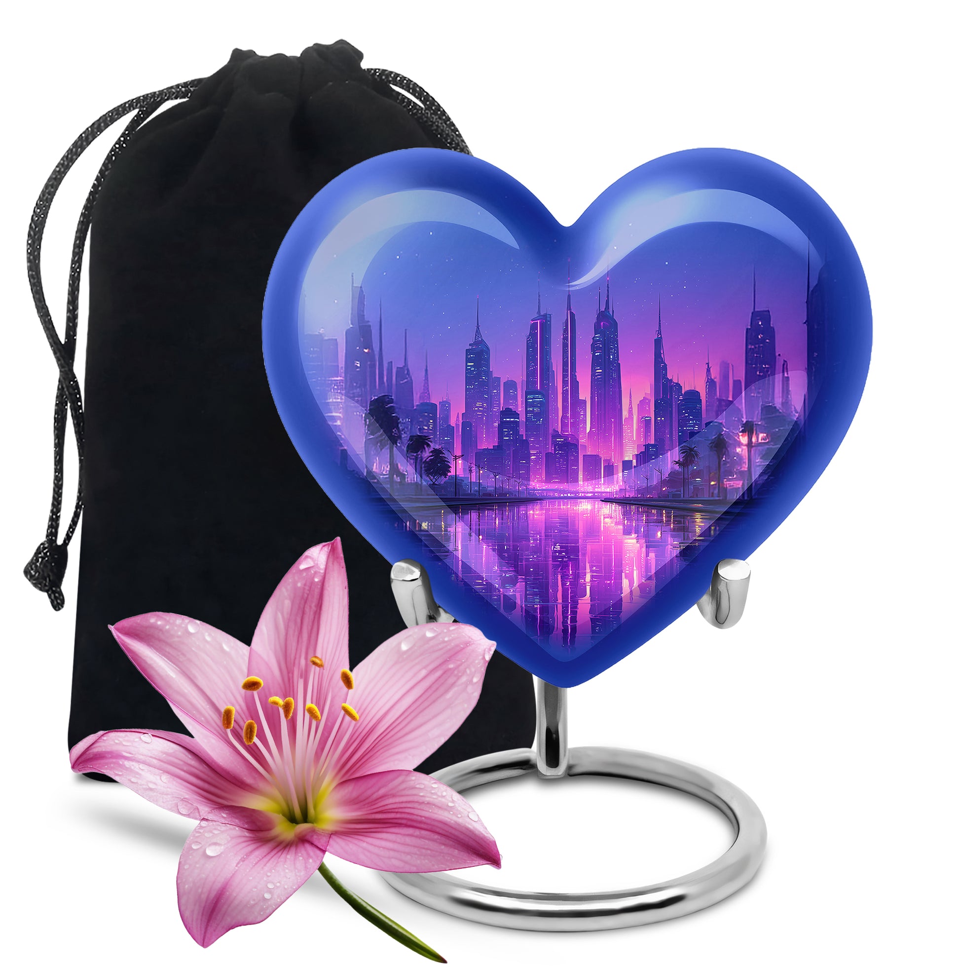 Elegant Blue Cityscape Urn - Unique Decorative Urns For Human Ashes