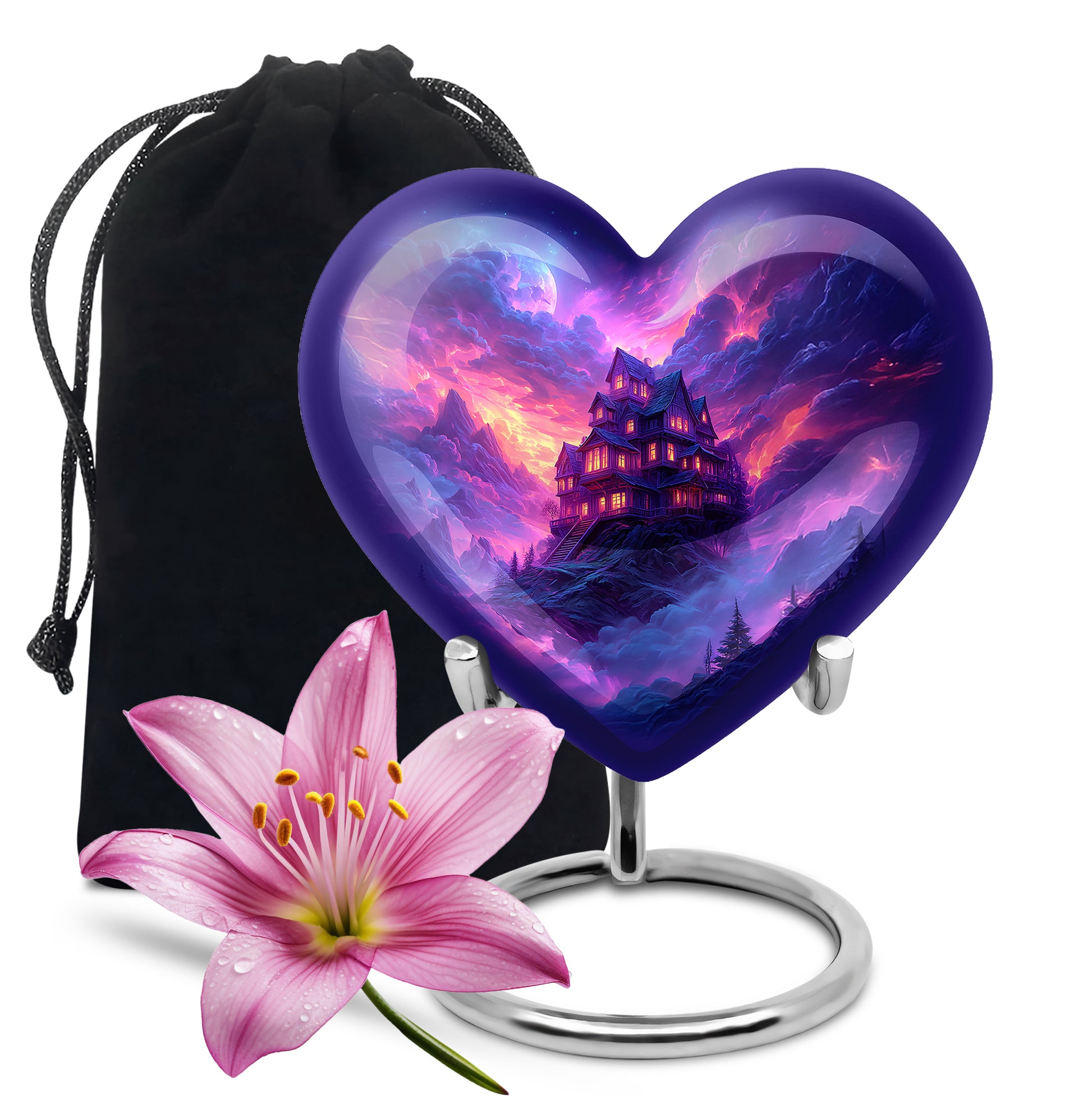 Fantasy Castle Cremation Urn – Blue Artistic Memorial Urn For Ashes