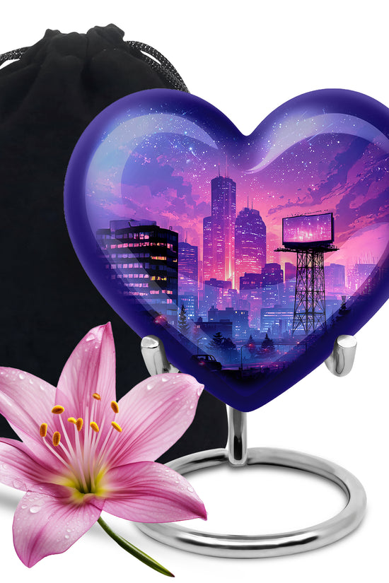 Night CityScape Scenic Urn - Unique Memorial Tribute Urns For Ashes