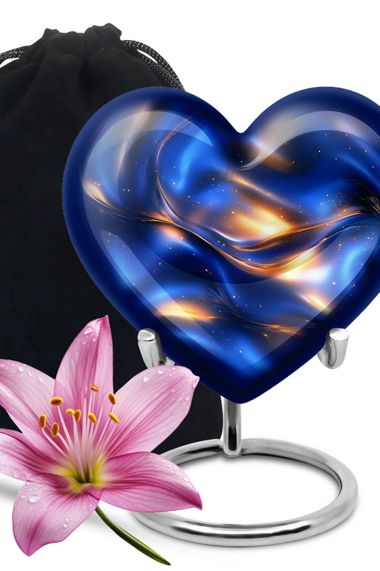 Soft Blue Blue Cremation Urn detail view - compassionate heart-blue combination with gentle curves - full-size 10 inch 200 cubic inch adult cremation urn