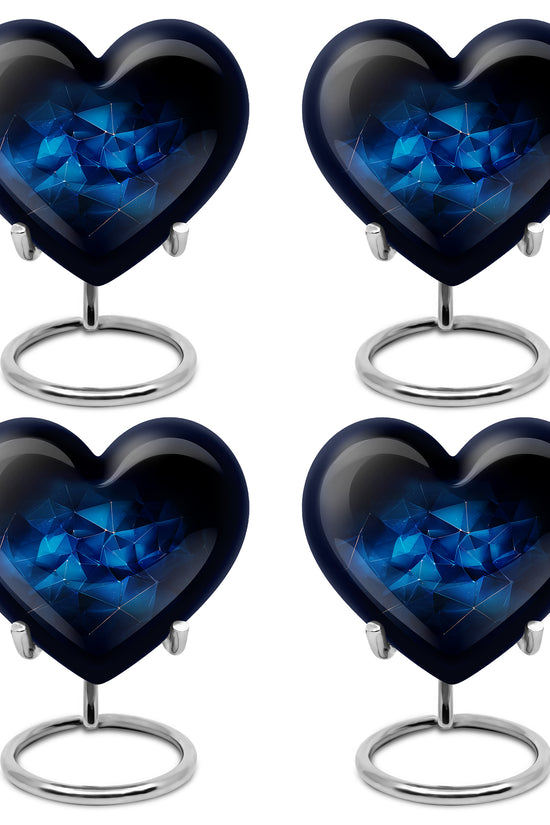 Calming Blue Blue Cremation Urn front view showing detailed design - compassionate heart-blue combination with gentle curves - mini keepsake memorial for portion of cremation ashes