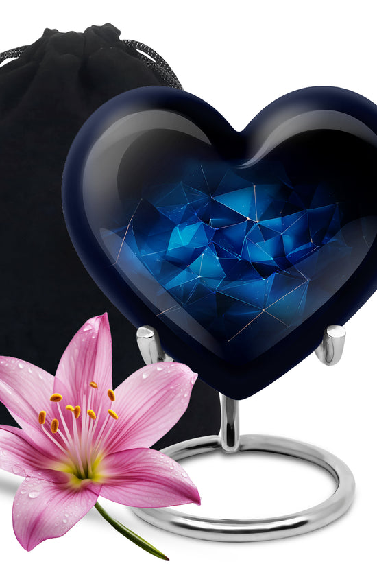Powder Blue Blue Cremation Urn detail view - loving heart memorial featuring blue pattern - full-size 10 inch 200 cubic inch adult cremation urn