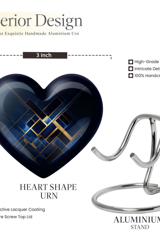 Slate Blue Blue Cremation Urn front view showing detailed design - loving heart memorial featuring blue pattern - mini keepsake memorial for portion of cremation ashes