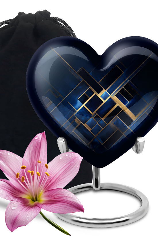 Dusty Blue Blue Cremation Urn detail view - heart-shaped blue design symbolizing eternal love - full-size 10 inch 200 cubic inch adult cremation urn