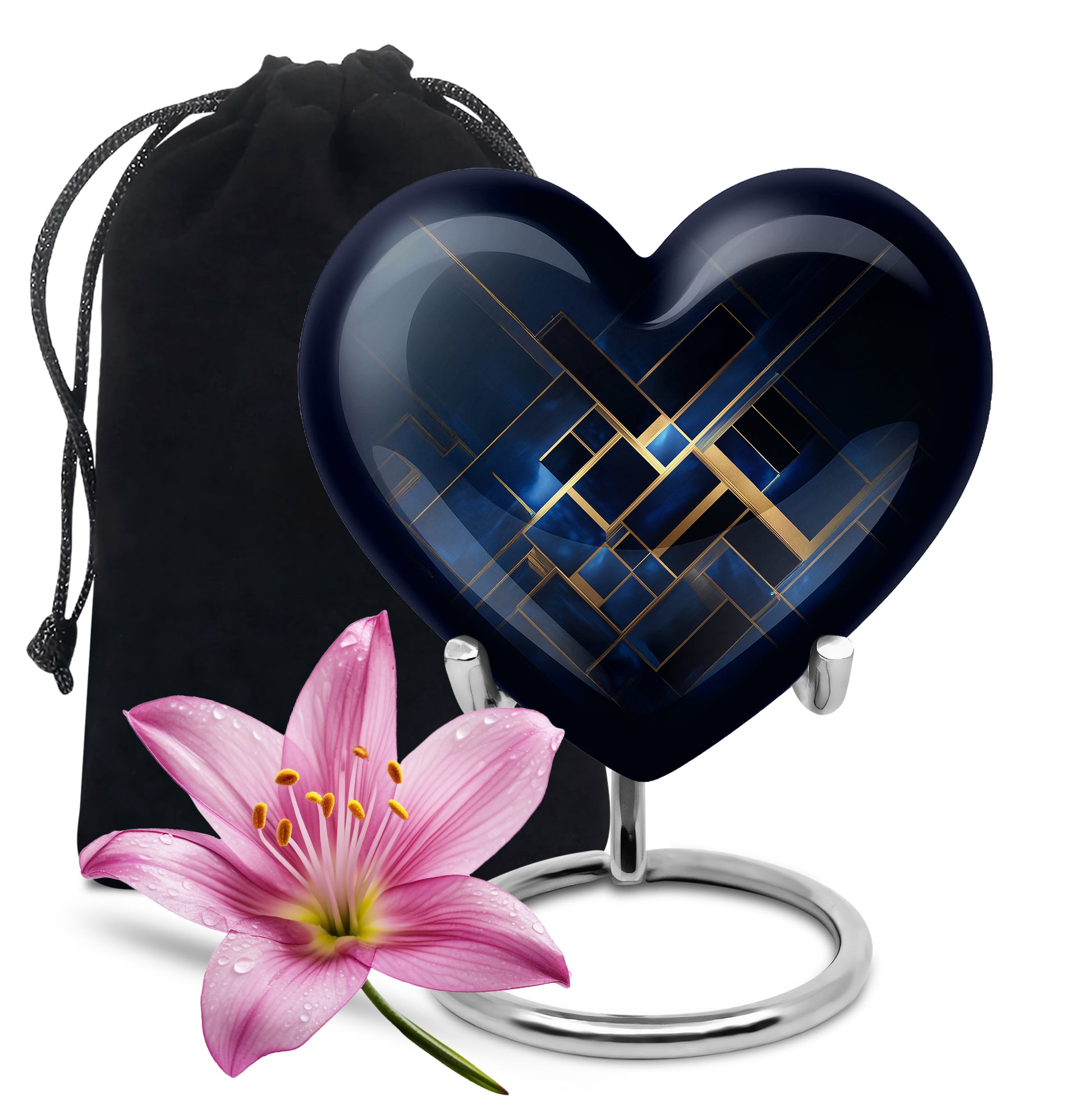 Dusty Blue Blue Cremation Urn detail view - heart-shaped blue design symbolizing eternal love - full-size 10 inch 200 cubic inch adult cremation urn
