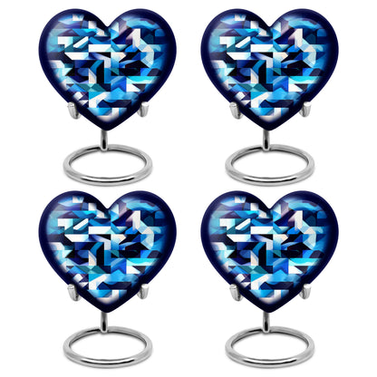 Twilight Blue Blue Cremation Urn angled view of lid and engraved motif - compassionate heart-blue combination with gentle curves - 10 inch aluminum urn for cremated remains