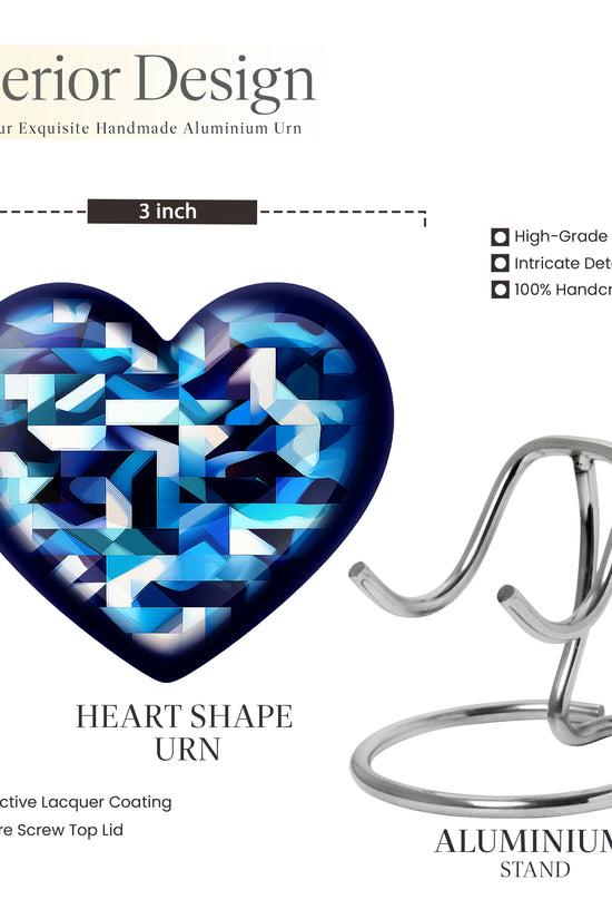 Vivid Blue Blue Cremation Urn front view showing detailed design - compassionate heart-blue combination with gentle curves - mini keepsake memorial for portion of cremation ashes