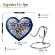 Mist Gray Blue Cremation Urn front view showing detailed design - loving heart memorial featuring blue pattern - mini keepsake memorial for portion of cremation ashes