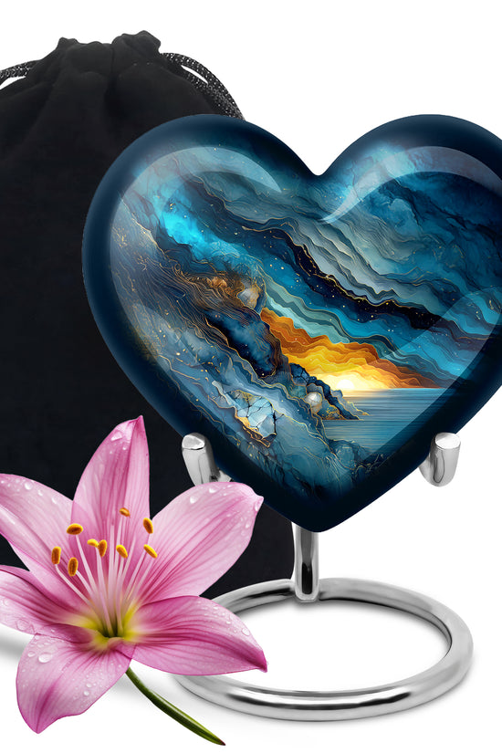 Celestial Blue Blue Cremation Urn detail view - heart-shaped blue design symbolizing eternal love - full-size 10 inch 200 cubic inch adult cremation urn