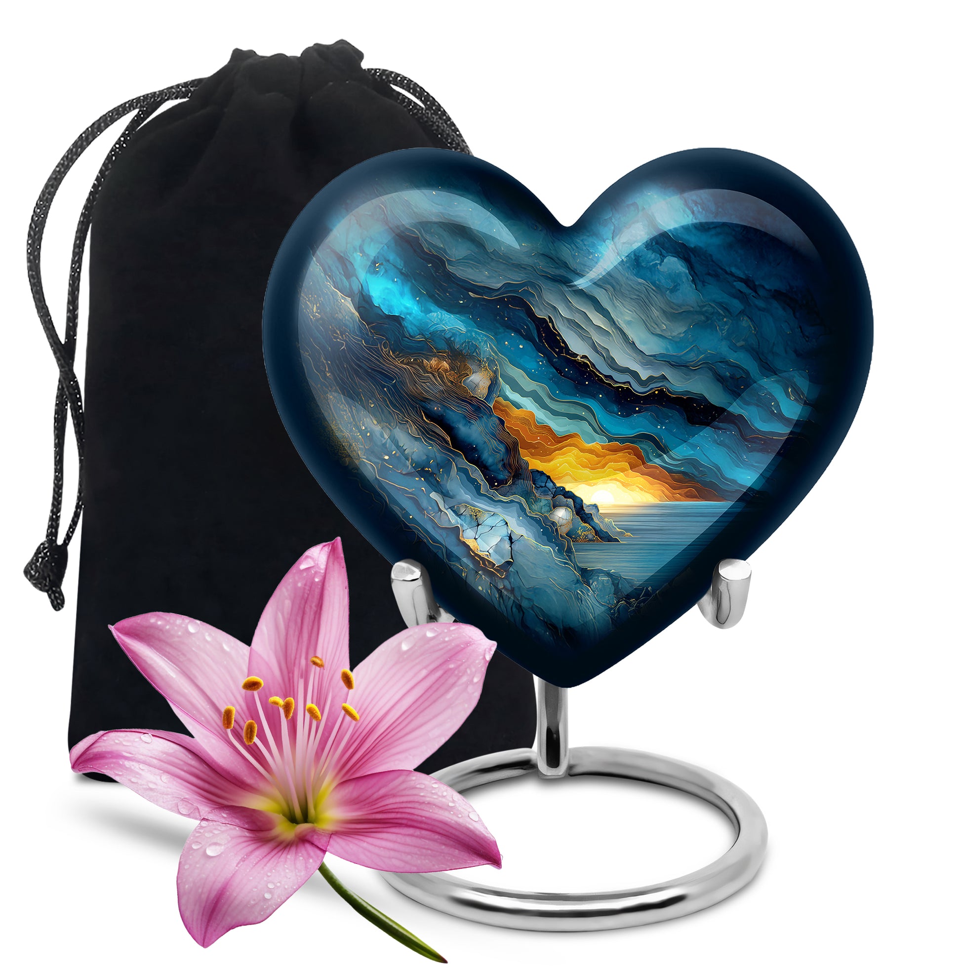 Celestial Blue Blue Cremation Urn detail view - heart-shaped blue design symbolizing eternal love - full-size 10 inch 200 cubic inch adult cremation urn