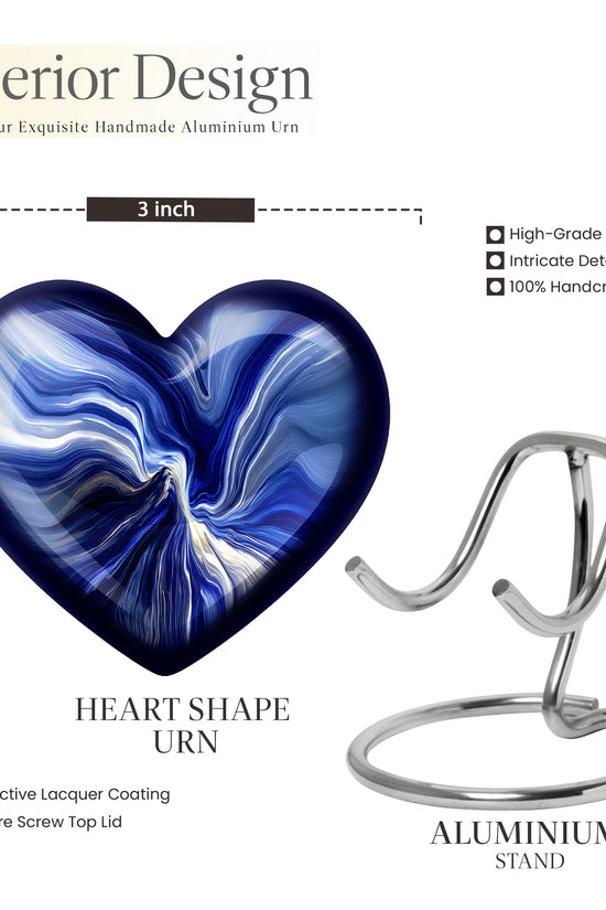 Sky Blue Blue Cremation Urn front view showing detailed design - loving heart memorial featuring blue pattern - mini keepsake memorial for portion of cremation ashes