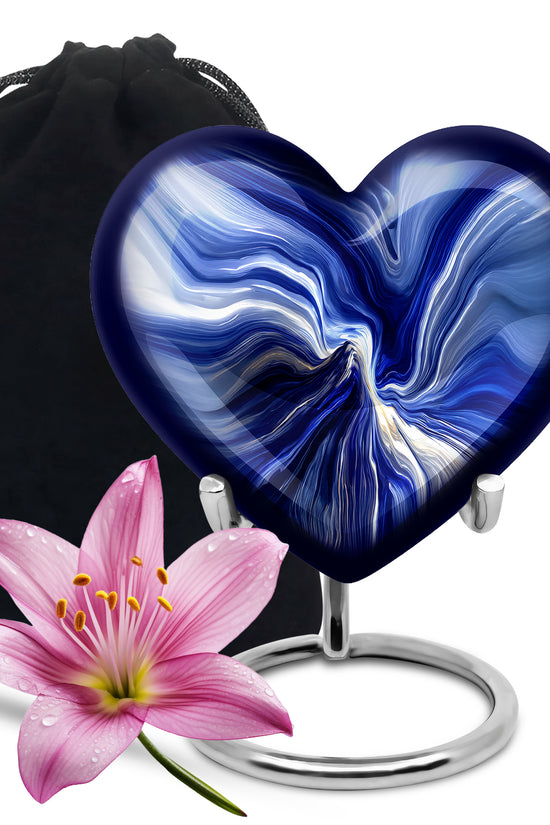 Powder Blue Blue Cremation Urn detail view - loving heart memorial featuring blue pattern - full-size 10 inch 200 cubic inch adult cremation urn