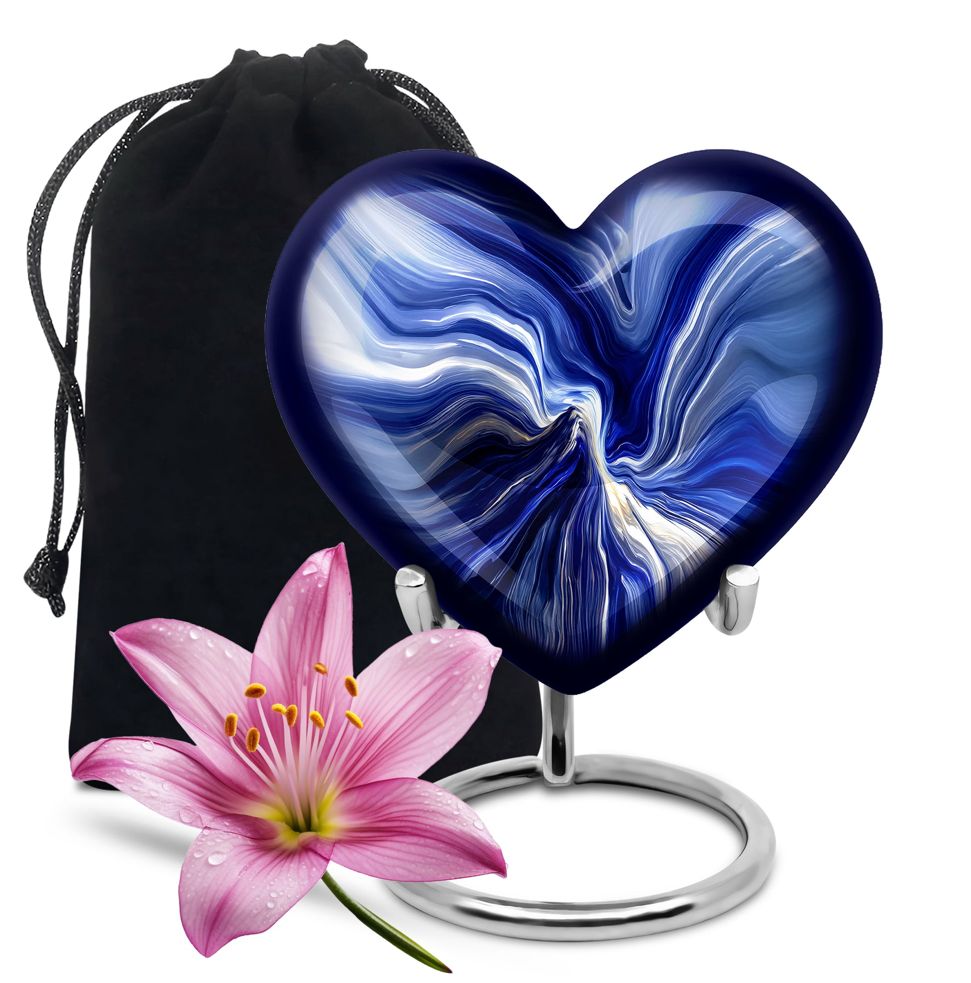 Powder Blue Blue Cremation Urn detail view - loving heart memorial featuring blue pattern - full-size 10 inch 200 cubic inch adult cremation urn