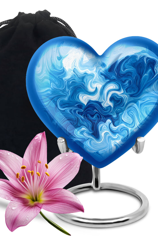 Vivid Blue Blue Cremation Urn detail view - compassionate heart-blue combination with gentle curves - full-size 10 inch 200 cubic inch adult cremation urn