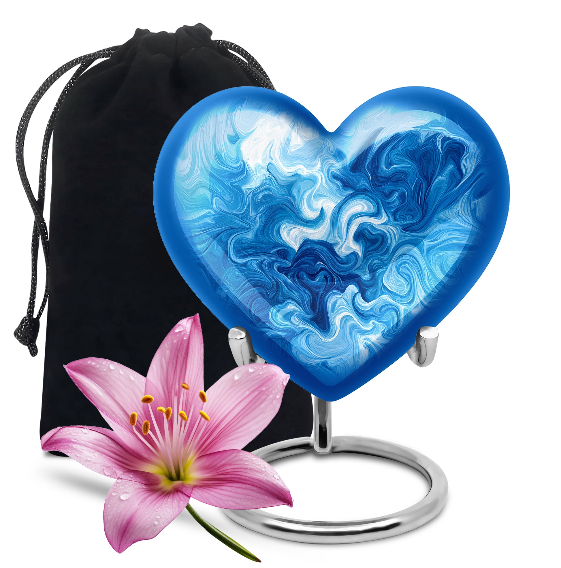 Vivid Blue Blue Cremation Urn detail view - compassionate heart-blue combination with gentle curves - full-size 10 inch 200 cubic inch adult cremation urn
