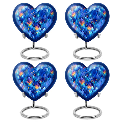 Soft Blue Blue Cremation Urn angled view of lid and engraved motif - compassionate heart-blue combination with gentle curves - 10 inch aluminum urn for cremated remains