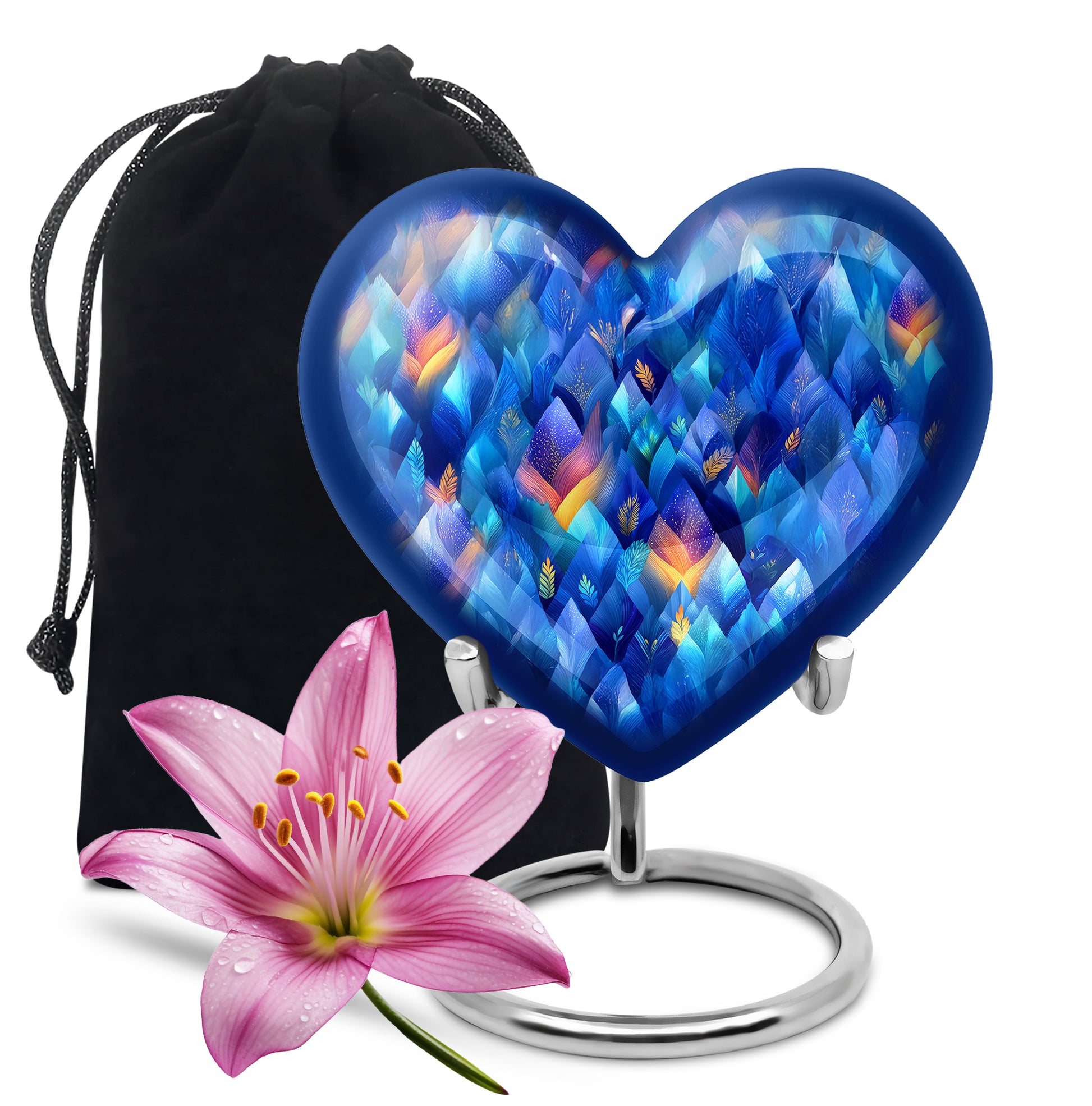 Misty Blue Blue Cremation Urn detail view - heart-shaped blue design symbolizing eternal love - full-size 10 inch 200 cubic inch adult cremation urn