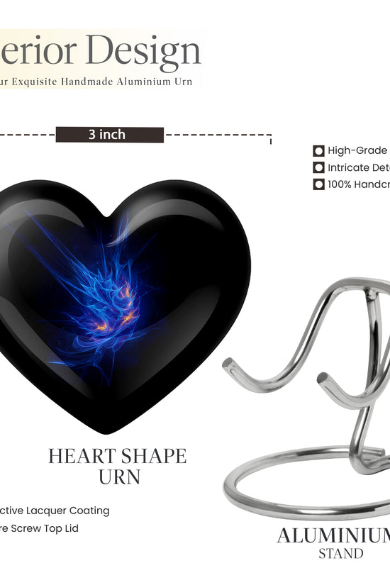 Bright Blue Blue Cremation Urn front view showing detailed design - compassionate heart-blue combination with gentle curves - mini keepsake memorial for portion of cremation ashes