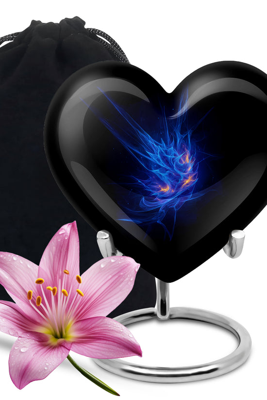 Pastel Blue Blue Cremation Urn detail view - heart-shaped blue design symbolizing eternal love - full-size 10 inch 200 cubic inch adult cremation urn