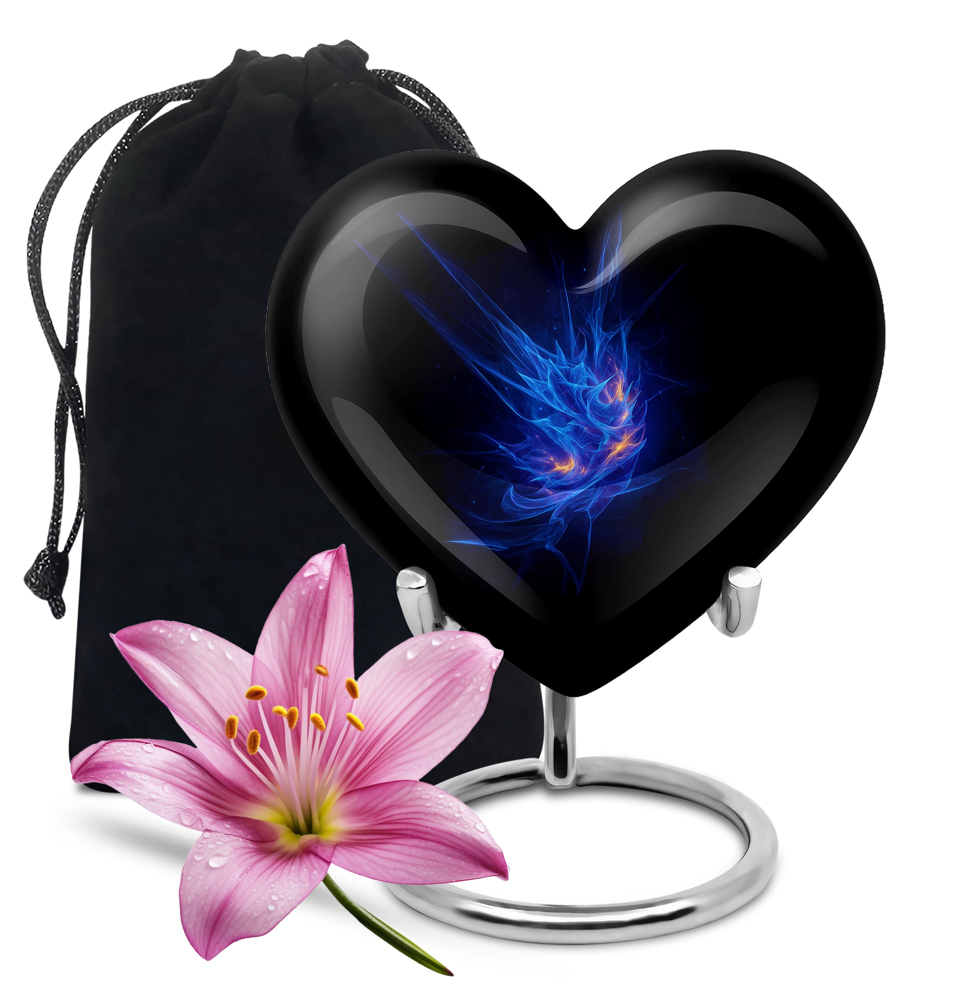 Pastel Blue Blue Cremation Urn detail view - heart-shaped blue design symbolizing eternal love - full-size 10 inch 200 cubic inch adult cremation urn