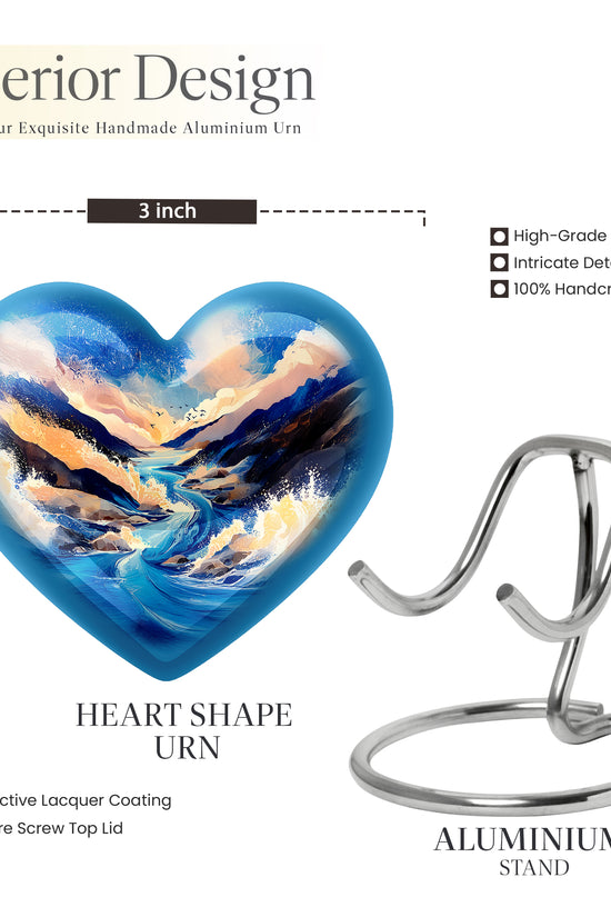 Vivid Blue Blue Cremation Urn front view showing detailed design - compassionate heart-blue combination with gentle curves - mini keepsake memorial for portion of cremation ashes