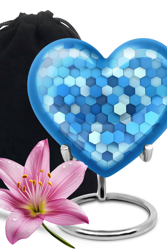 Sapphire Blue Blue Cremation Urn detail view - compassionate heart-blue combination with gentle curves - full-size 10 inch 200 cubic inch adult cremation urn