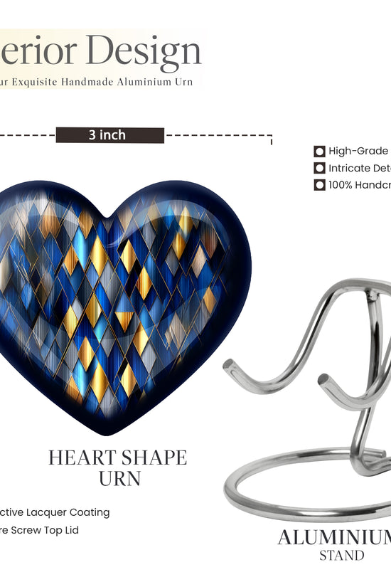 Vivid Blue Blue Cremation Urn front view showing detailed design - compassionate heart-blue combination with gentle curves - mini keepsake memorial for portion of cremation ashes