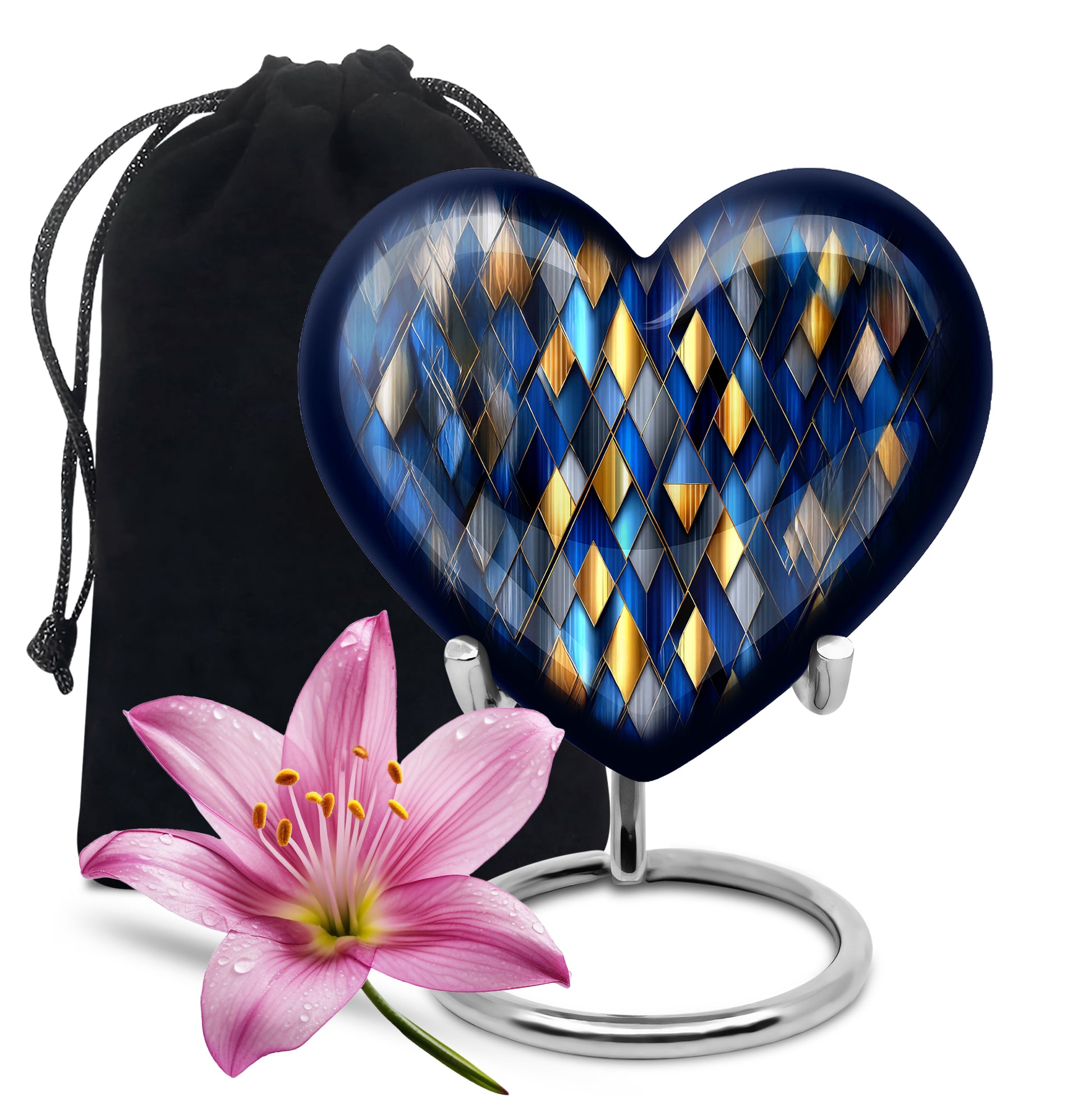 Slate Blue Blue Cremation Urn detail view - loving heart memorial featuring blue pattern - full-size 10 inch 200 cubic inch adult cremation urn
