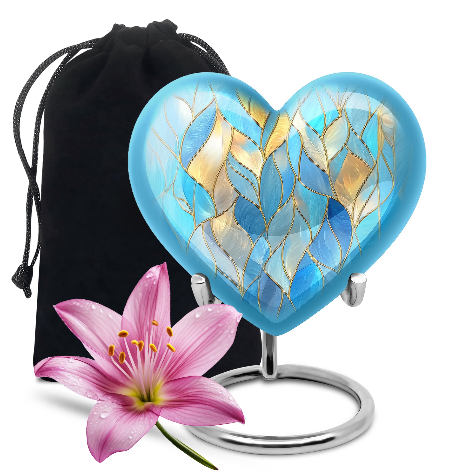 Bright Blue Blue Cremation Urn detail view - compassionate heart-blue combination with gentle curves - full-size 10 inch 200 cubic inch adult cremation urn