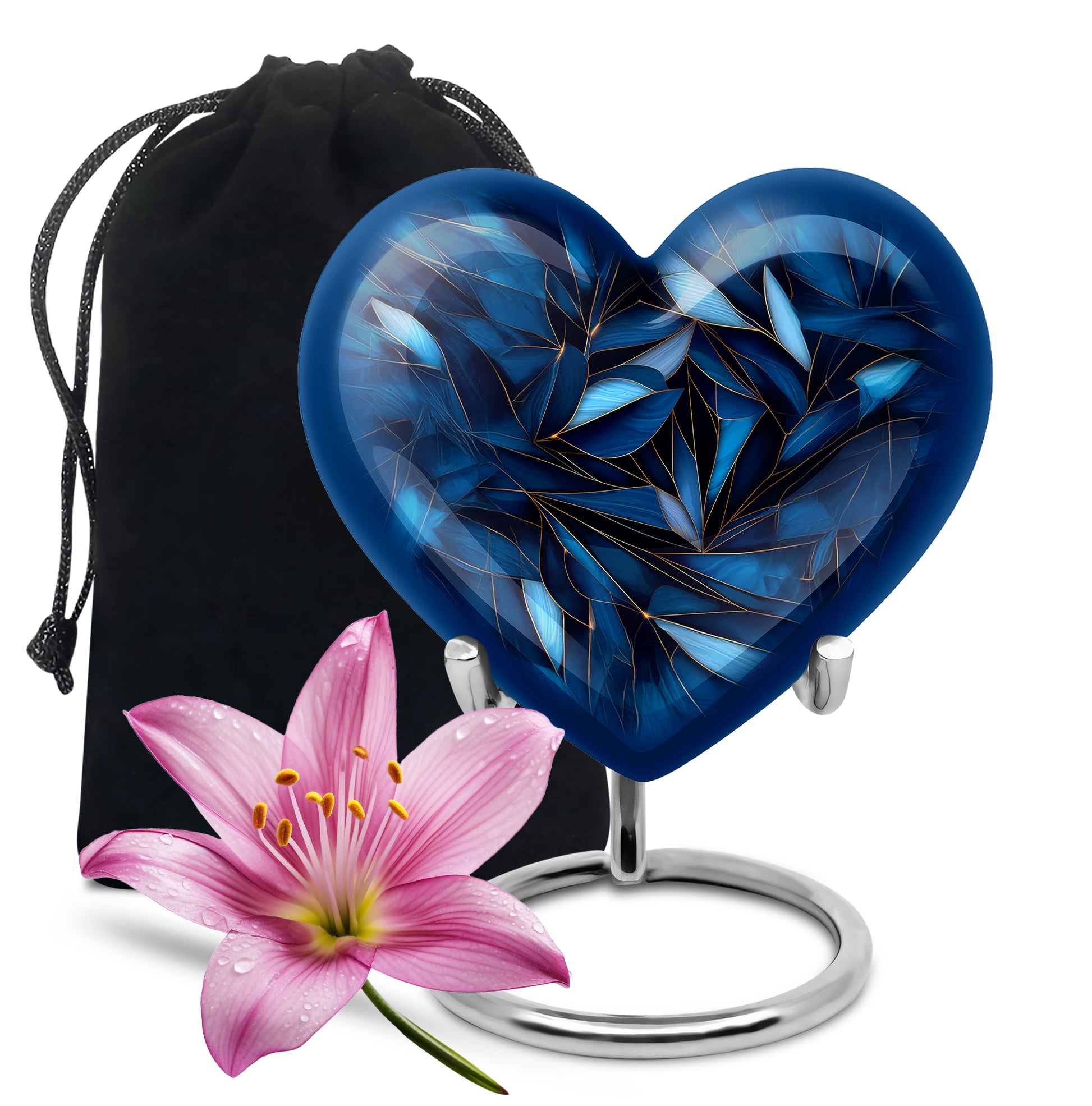 Pastel Blue Blue Cremation Urn detail view - loving heart memorial featuring blue pattern - full-size 10 inch 200 cubic inch adult cremation urn