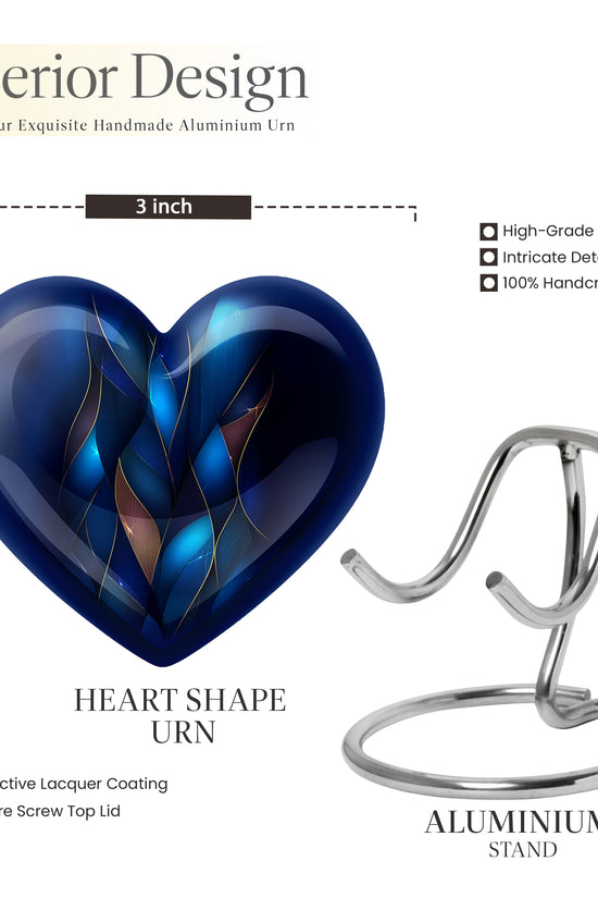 Misty Blue Blue Cremation Urn front view showing detailed design - loving heart memorial featuring blue pattern - mini keepsake memorial for portion of cremation ashes