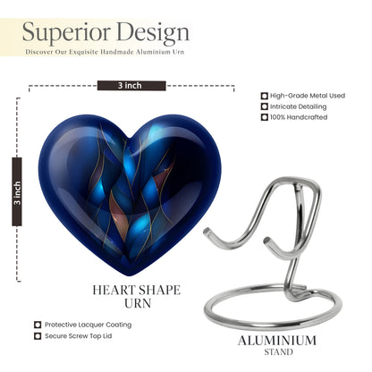 Misty Blue Blue Cremation Urn front view showing detailed design - loving heart memorial featuring blue pattern - mini keepsake memorial for portion of cremation ashes