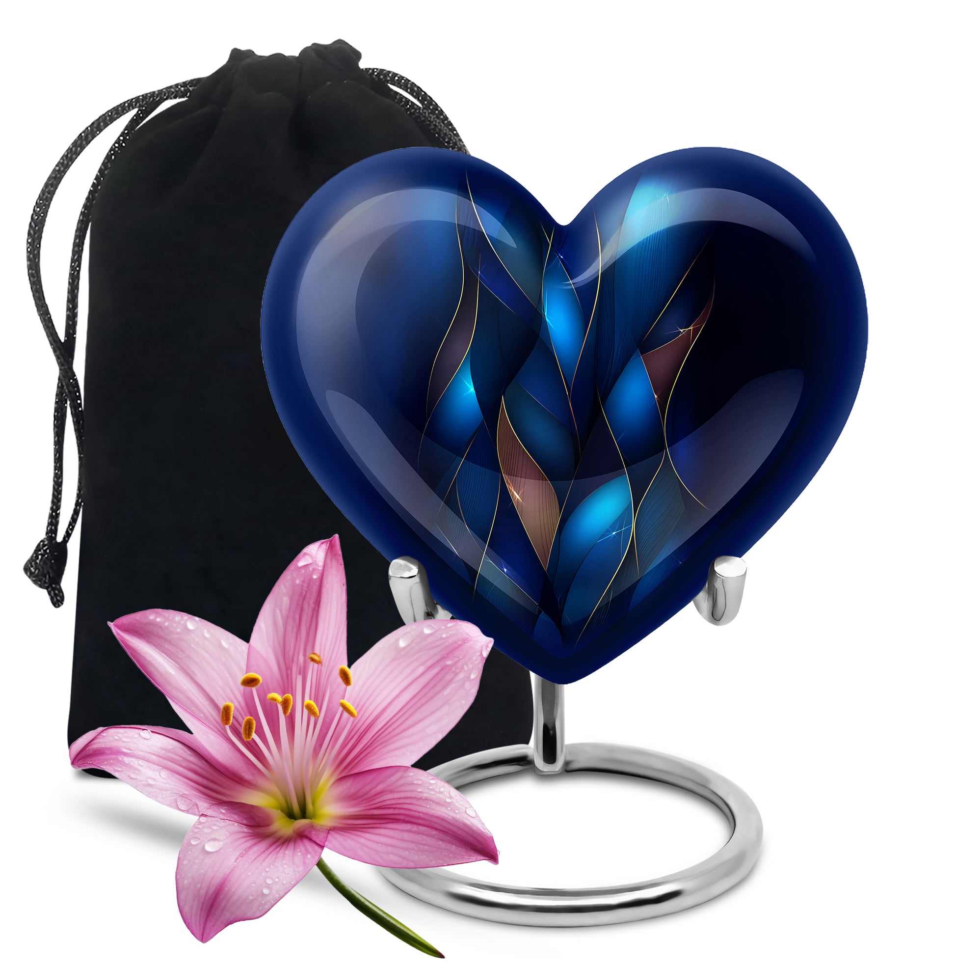 Pastel Blue Blue Cremation Urn detail view - loving heart memorial featuring blue pattern - full-size 10 inch 200 cubic inch adult cremation urn