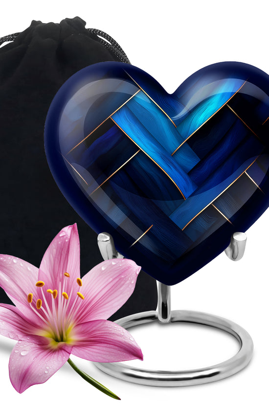 Cornflower Blue Blue Cremation Urn detail view - compassionate heart-blue combination with gentle curves - full-size 10 inch 200 cubic inch adult cremation urn